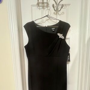 SLNY Black Midi Dress with Crystal Accent